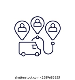 delivery van and customers line icon