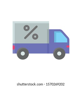 delivery van and discount tag vector with flat design