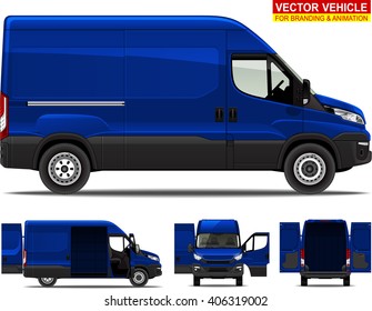 Delivery van. Doors can be opened, colors can be changed, the elements are in the separate layers. I'd recommend to rasterize each vector layer before exporting the file to PSD format.