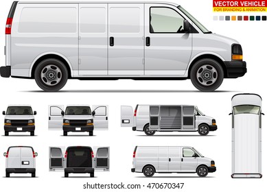 Delivery van. Doors can be opened, colors can be changed, the elements are in the separate layers.