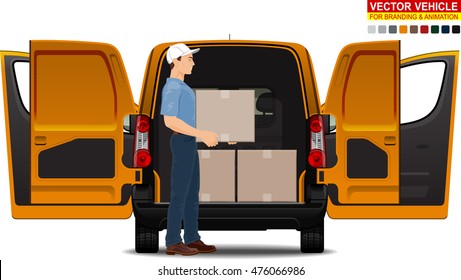 Delivery van. Doors can be opened, colors can be changed, the elements are in the separate layers.