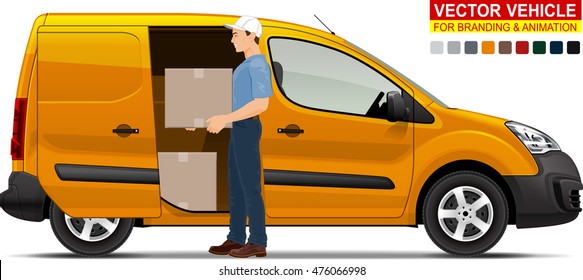 Delivery van. Doors can be opened, colors can be changed, the elements are in the separate layers.