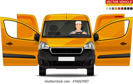 Delivery van. Doors can be opened, colors can be changed, the elements are in the separate layers.