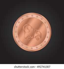 Delivery Van embossed realistic bronze coin precious Icon / Logo Design