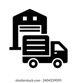 Delivery van front of warehouse showing concept icon of logistics delivery, order fulfillment vector design