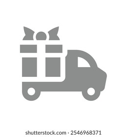 Delivery van with gift box vector icon. Truck, free shipping symbol.
