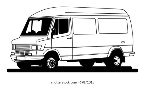 Delivery van hand draw illustration, vector