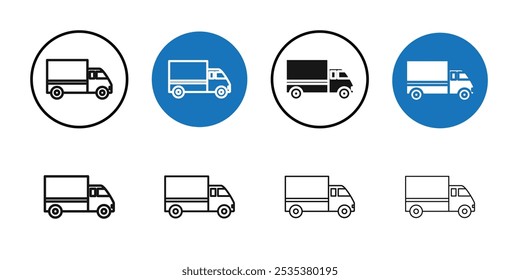 Delivery Van icon Black line art vector logo set