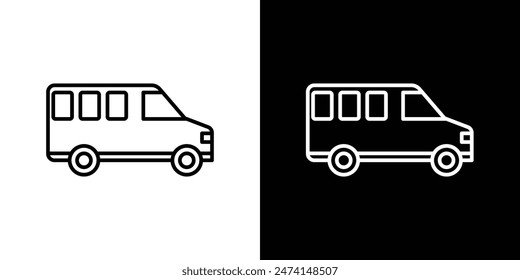 Delivery van icon set. Transit minibus vector symbol. Courier package delivery van sign.