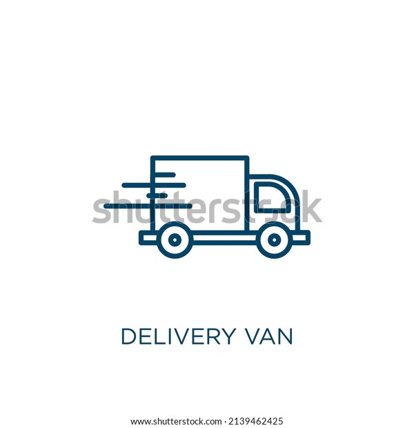 delivery van icon. Thin linear delivery van\
outline icon isolated on white background. Line vector delivery van\
sign, symbol for web and\
mobile