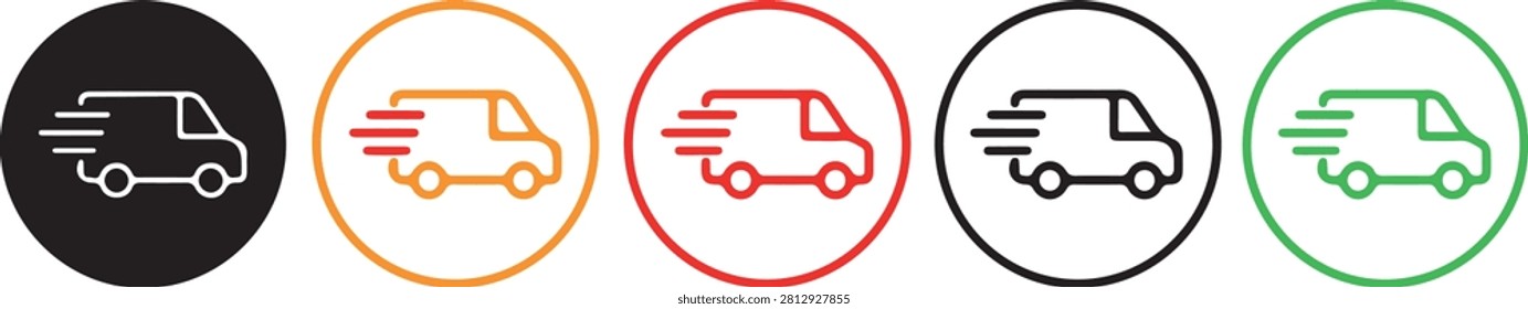 Delivery van icons set express shipping logistics and transportation