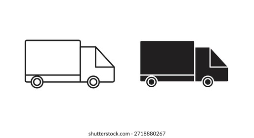 Iconos de la furgoneta de la entrega fijados aislados en la Ilustración vectorial plana del fondo blanco.
