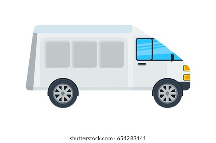 Delivery van isolated icon. Commercial truck, modern lorry car, freight transport side view vector illustration.