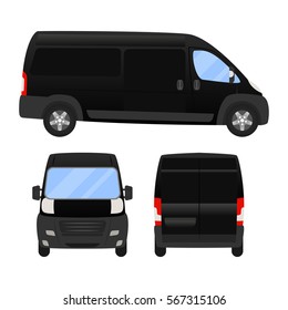 Delivery Van - Layout For Presentation - Vector Template.isolated On White Background, Black Silver Van Vehicle Template.back Front Side View