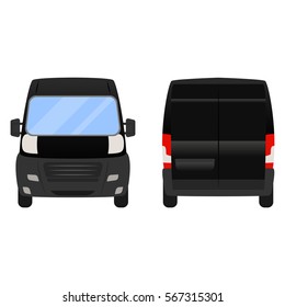 Delivery Van - Layout For Presentation - Vector Template.isolated On White Background, Black Silver Van Vehicle Template. Back And Front View