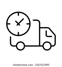 Delivery van line icon. Food delivery, pizza, mail, truck, garbage disposal, car, box, garbage disposal, car, box, mail, logistics. Order concept. Vector line icon on white background