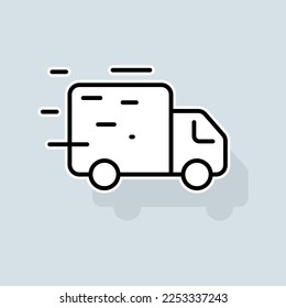 Delivery van line icon. Food delivery, pizza, mail, truck, garbage disposal, car, box, garbage disposal, car, box, mail, logistics. Order concept. Vector sticker line icon on white background