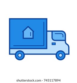 Delivery van line icon isolated on white background. Delivery van line icon for infographic, website or app. Blue icon designed on a grid system.