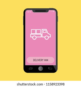 Delivery Van  Line Icon on Mobile Screen.