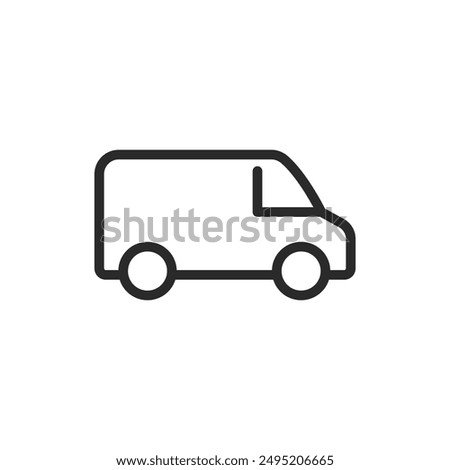 Delivery van, linear style icon. Side view of a delivery van. Editable stroke width.