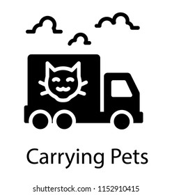 
Delivery van moving on roads baptized with cute pet picture symbolising pets delivery 
