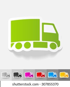 delivery van paper sticker with shadow. Vector illustration