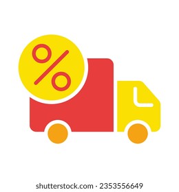 Delivery van with percentage line icon. Fast delivery, online store, shipping, discounts. Vector colored icon on a white background for business