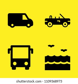 delivery van, sea, car and bus front view vector icon set. Sample icons set for web and graphic design