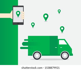 Delivery van service, Parcel express, Grab, Via phone application, GPS, Service speed express