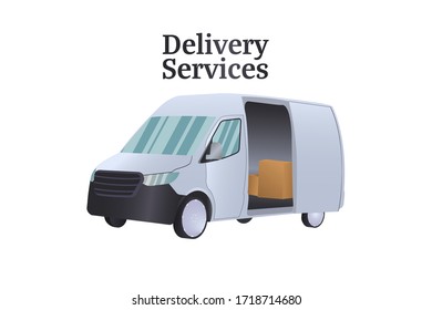 Delivery van services isolated. New normal due pandemic coronavirus covid19, delivery services raised demand. Vector illustration.