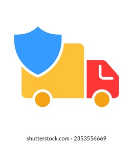 Camión de entrega con el icono de la línea de protección. Entrega rápida, tienda en línea, transporte de carga, seguridad. Icono de color vectorial en un fondo blanco para empresas