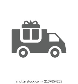 Camión de entrega, icono de envío. Gráficos vectoriales grises.