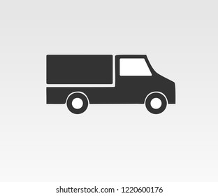 Delivery van symbol isolated against grey gradient background with flat style.