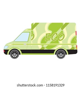 Delivery Van Template. White truck car for transportation. Corporate identity. Ecological green style