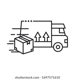 delivery van transportation with box line style icon vector illustration design