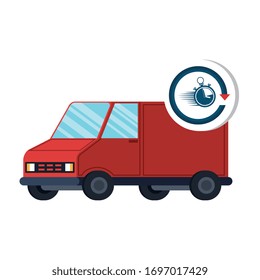 delivery van transportation with chronometer vector illustration design