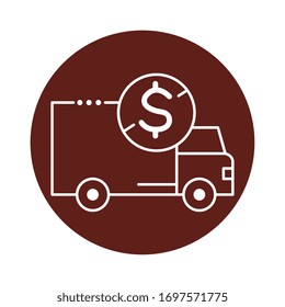 delivery van transportation with coin block line style icon vector illustration design