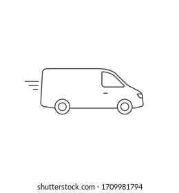 Delivery Van Truck Line Icon, Minibus Isolated On White Background. Vector Outline Illustration.