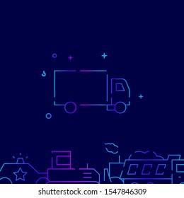 Delivery van, truck vector gradient line icon, illustration, symbol or pictogram, sign. Dark blue background. Related bottom border.