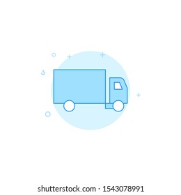 Delivery van, truck vector icon. Flat illustration. Filled line style. Blue monochrome design. Editable stroke. Adjust line weight.