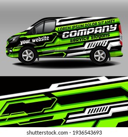 Diseño vectorial de la camioneta de entrega. Etiqueta del coche. Desarrollo de diseño de coches para la empresa. Negro con fondo verde para pegatinas de vinilo de coche
