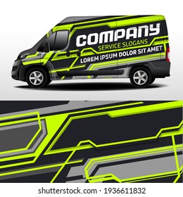 Delivery van vector design. Car design development for the company. Car branding. Decal with car brand in gray and light green color
