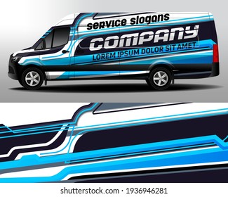 Delivery van vector design. Car sticker. Car design development for the company. Black with blue background with white stripes for car vinyl decal
