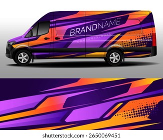 Delivery van vector design. Car sticker. Abstract colorful background for vinyl car sticker.