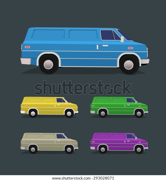 Delivery van vector illustration with five color\
variations.  