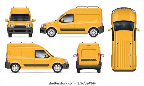 Delivery van vector mockup for vehicle branding, advertising, corporate identity. Isolated template of realistic minivan on white background. All elements in the groups on separate layers