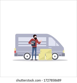 Delivery Van Vehicle, Cargo Transportation, Express Delivery Service Flat Vector Illustration