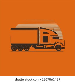 Delivery vans. Commercial truck express delivery service. Truck vector illustration, orange background