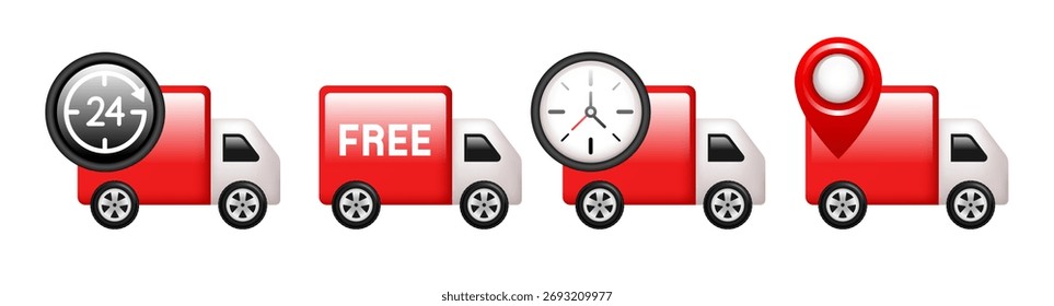 Delivery. Vector 3d icons isolated on white background.