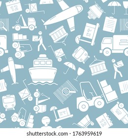 Delivery - Vector background (seamless pattern) of silhouettes shipping, service, transportation, logistics for graphic design